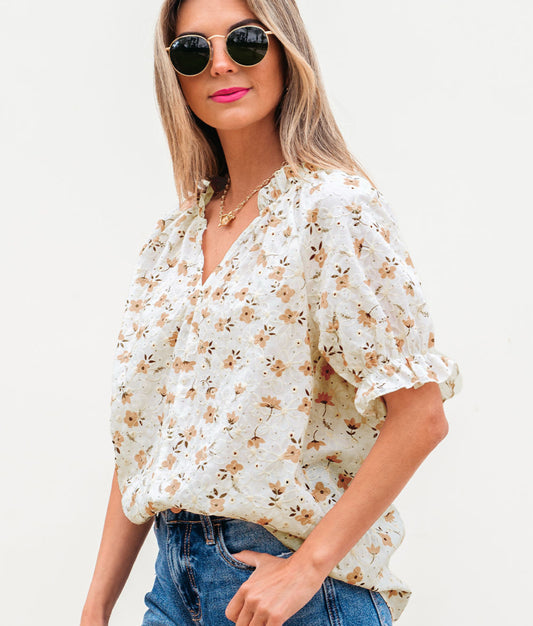 White Floral Eyelet Blouse