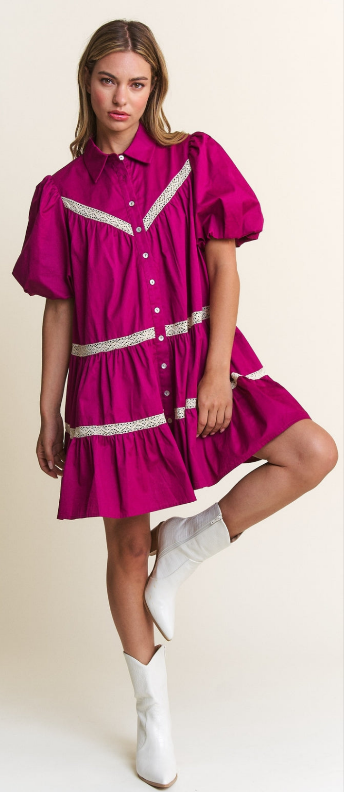Magenta Boho Babydoll Dress