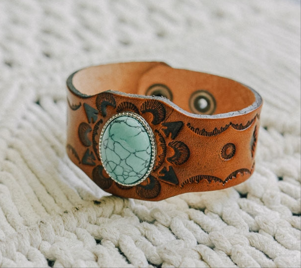 Turquoise Stone Leather Bracelet