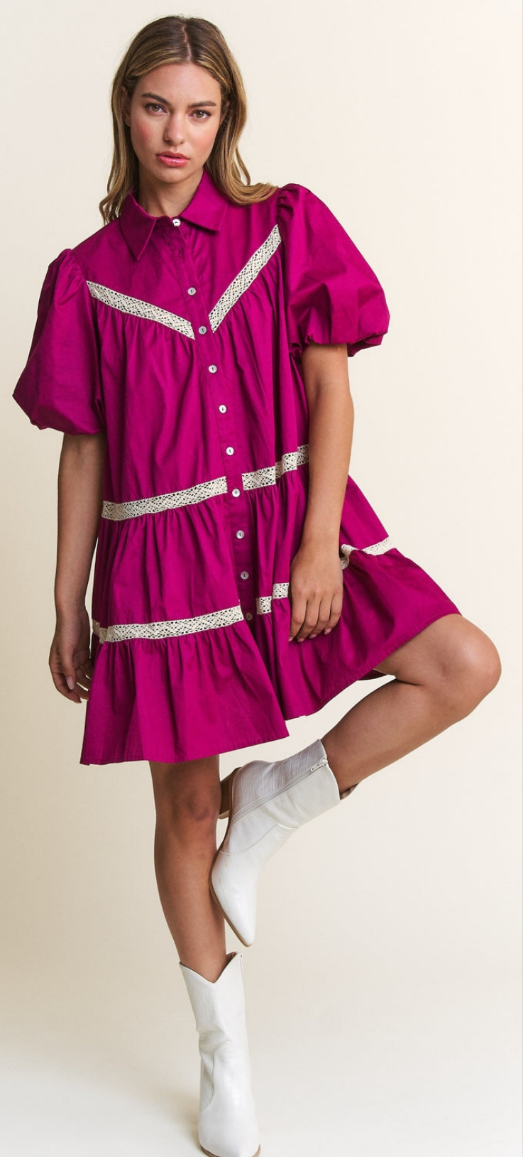 Magenta Boho Babydoll Dress