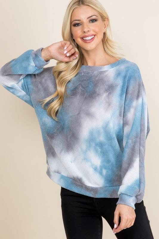 Lightweight Tie Dye Pullover Terry Cloth Blue