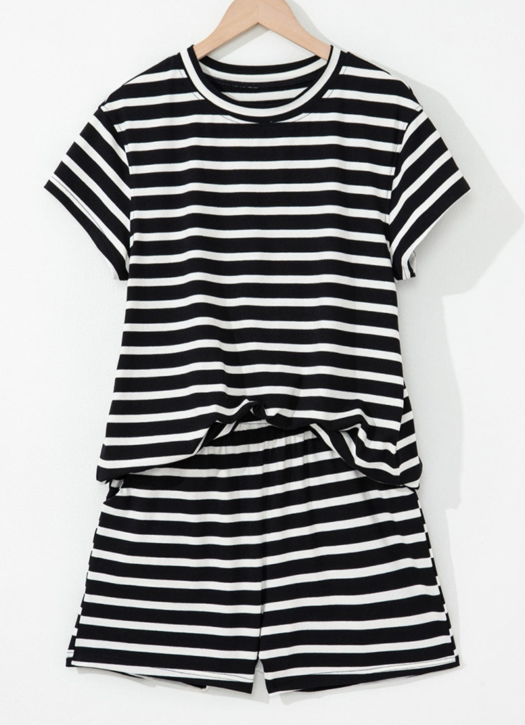 Black and white striped short set