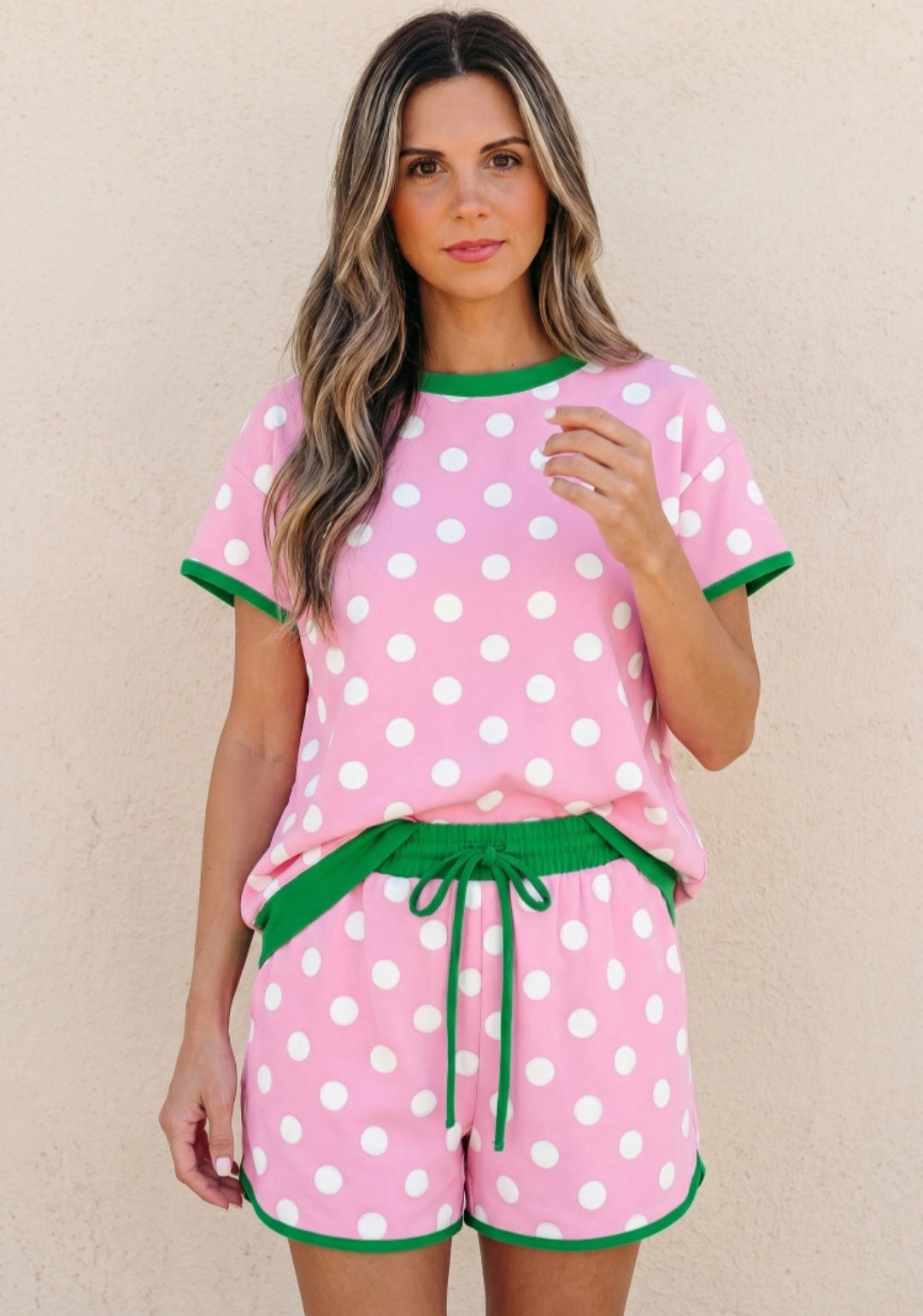 Pink and Green Polka-dot Short Set
