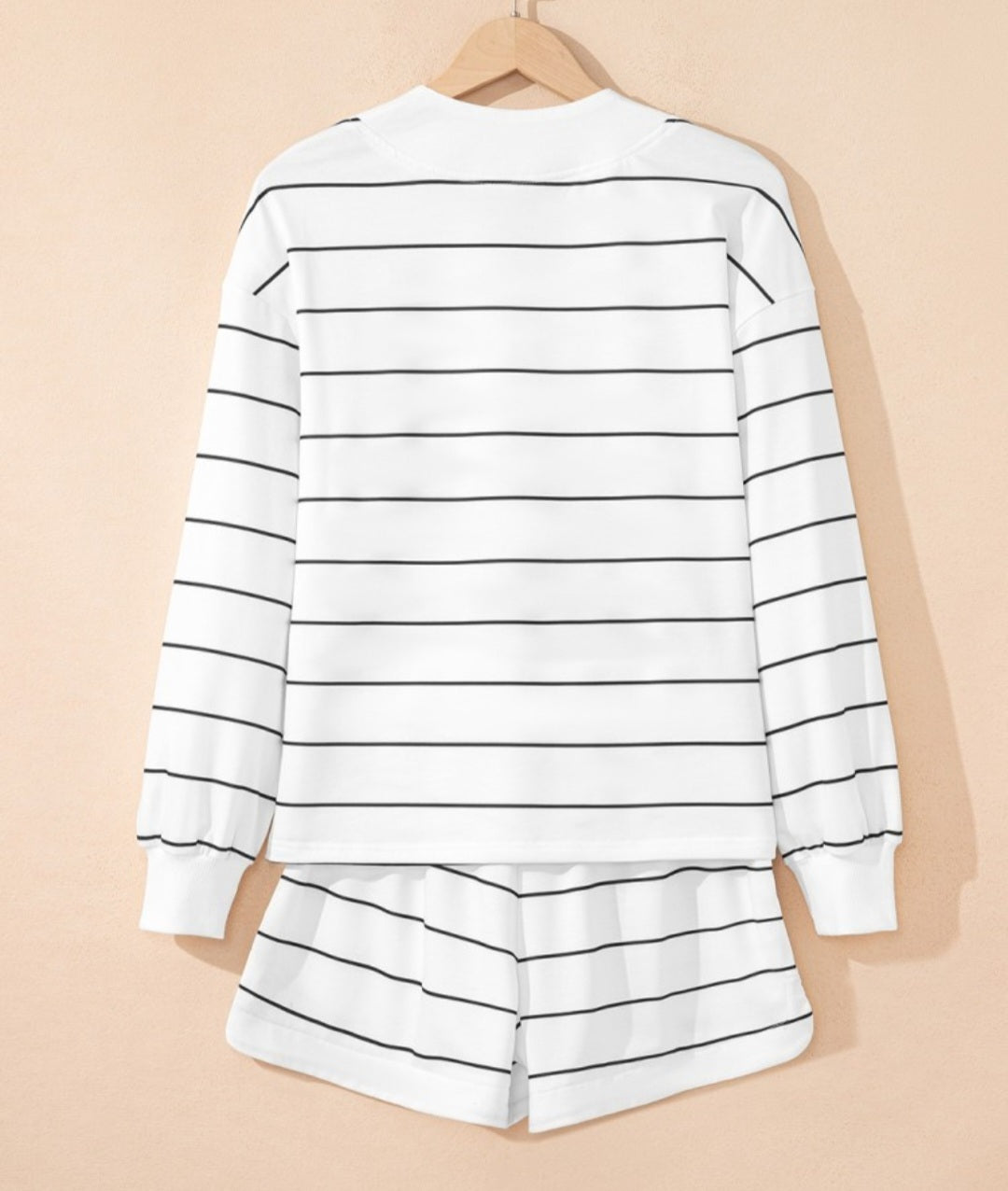 Long sleeve Short Set, White with Black Stripes