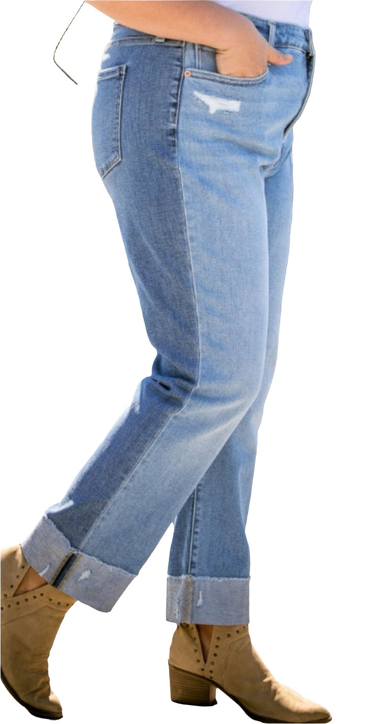 Plus High Rise Straight cuffed jeans