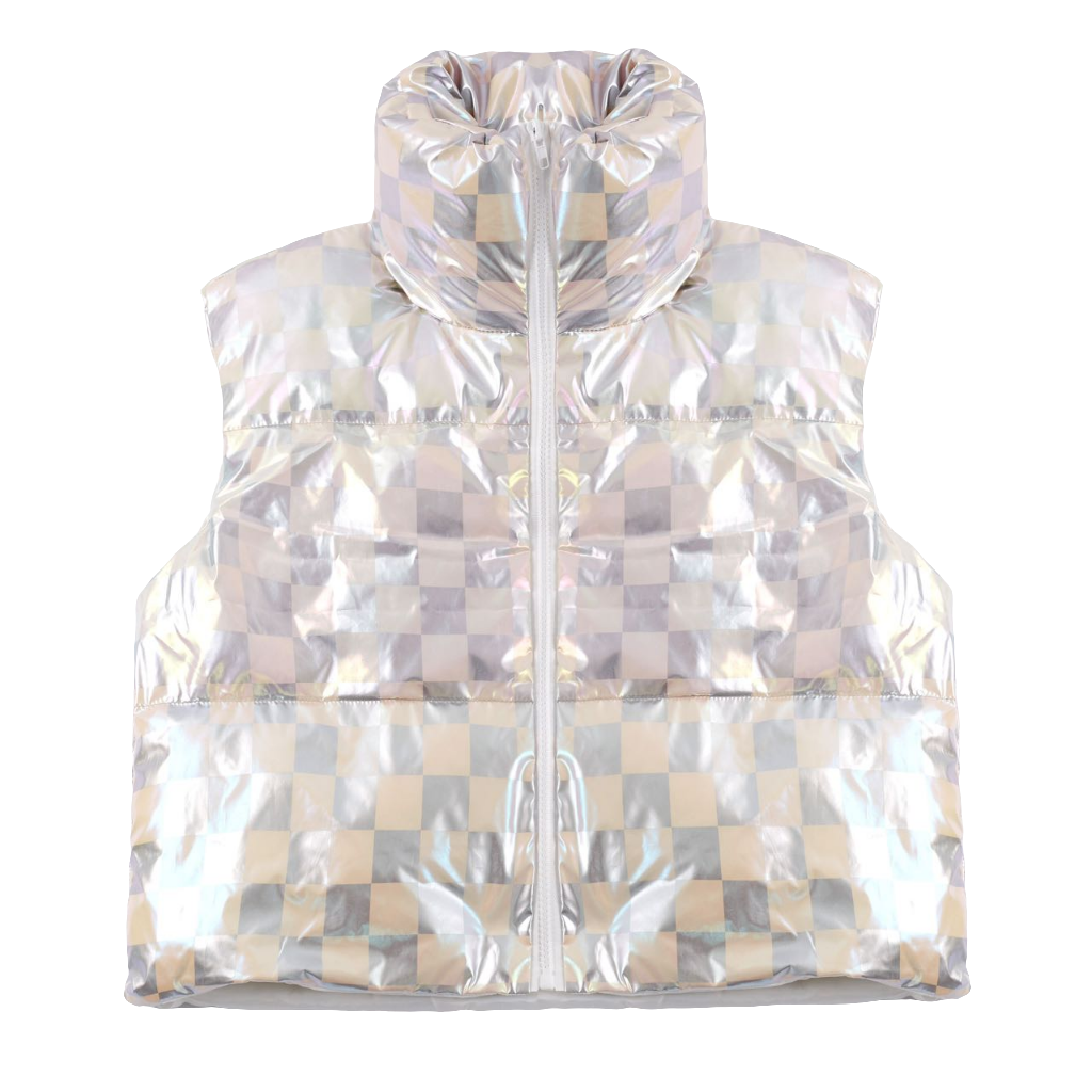 Metallic Checkered Puffer Vest