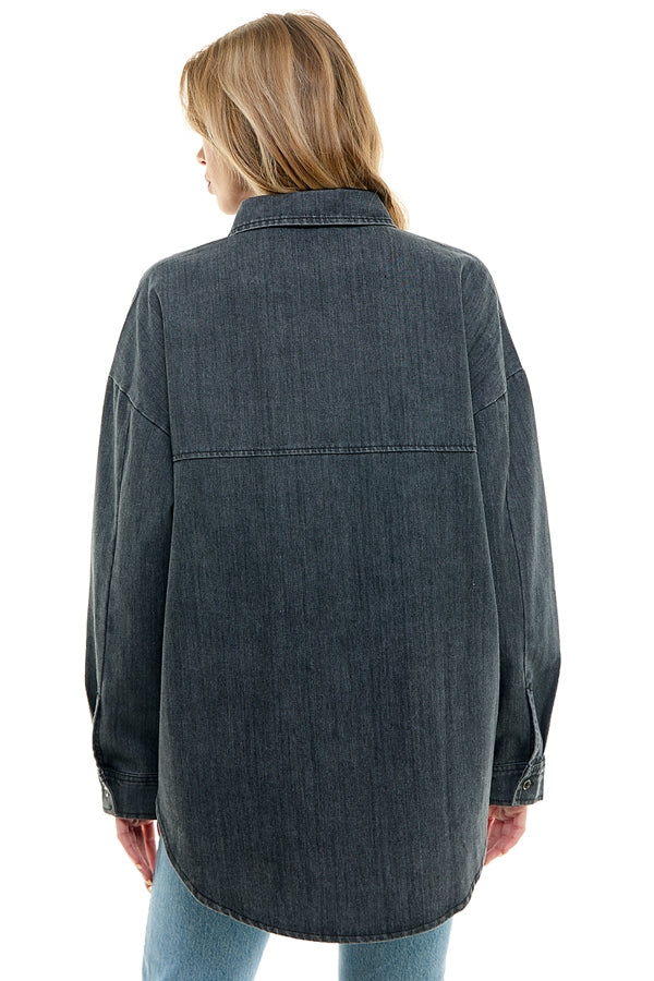 Bleached Black Denim Shacket