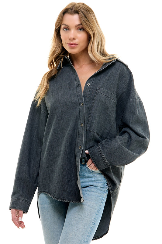 Bleached Black Denim Shacket