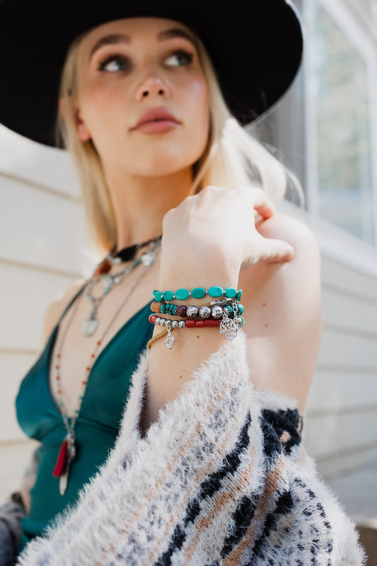 Boho Turquoise Charm Bracelet Set
