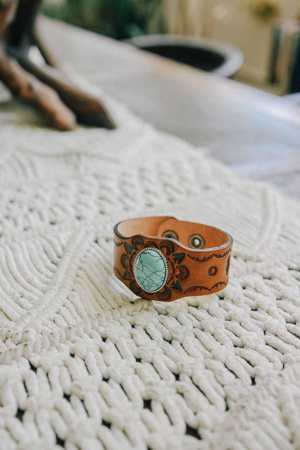 Turquoise Stone Leather Bracelet