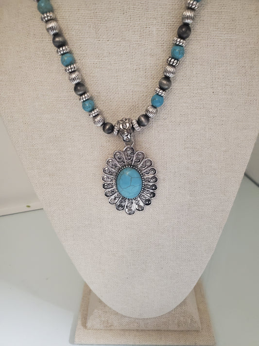 Navajo Style Turquoise Pendant Necklace