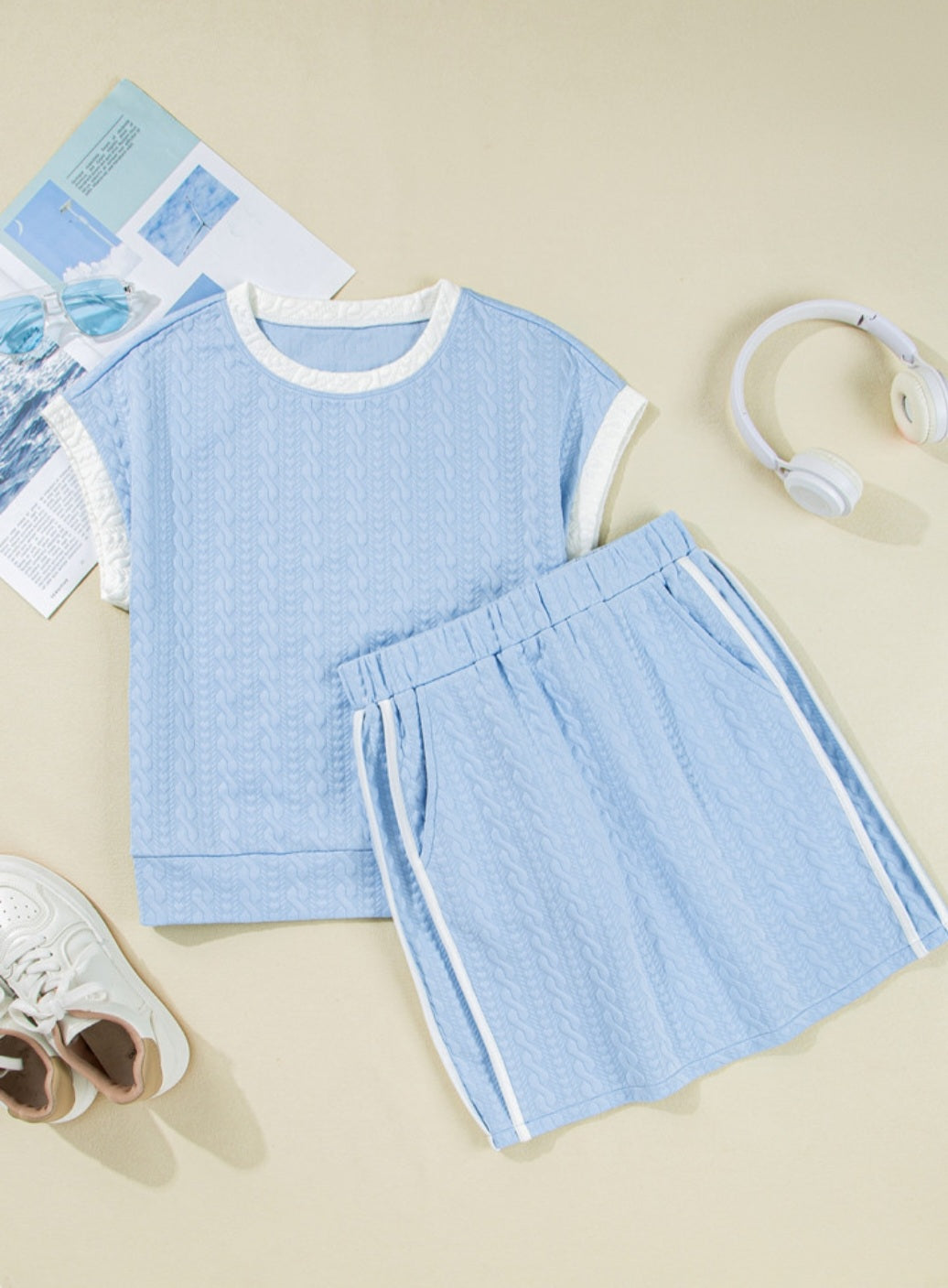Light Blue Textured Skirt Set