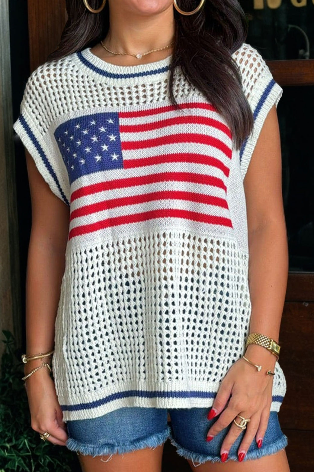 Crochet US Flag Sleeveless Sweater
