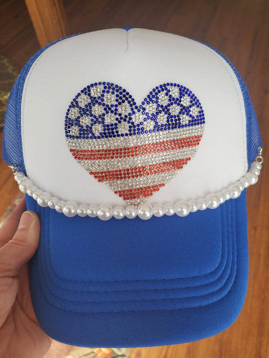 Patriotic heart trucker hat