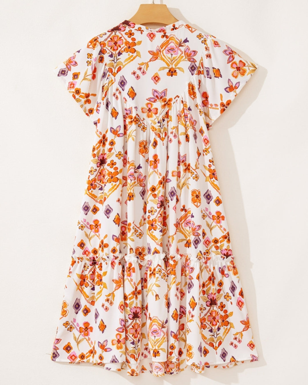 Orange Floral Flutter Sleeve Dress