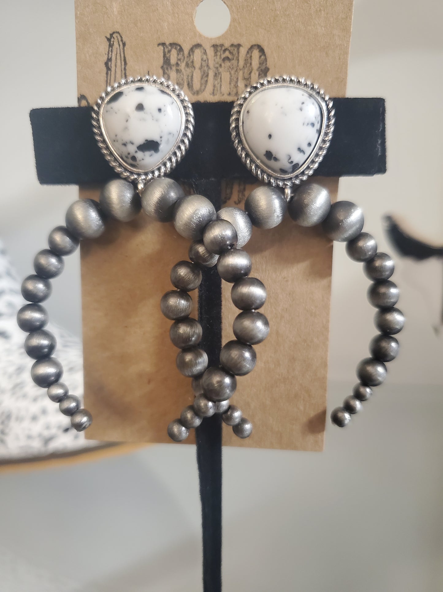 Navajo Style Pearl Stone white Earrings