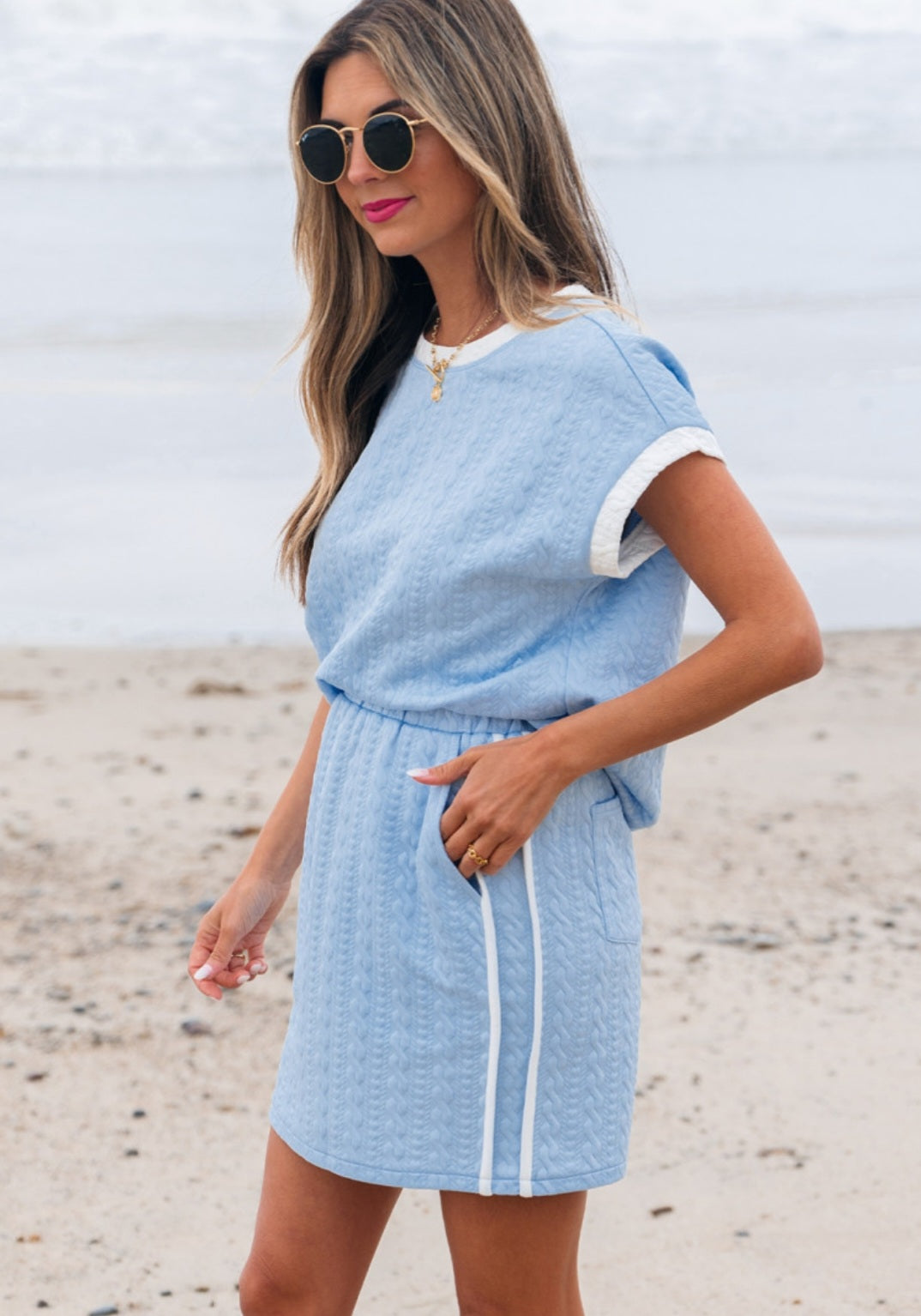 Light Blue Textured Skirt Set