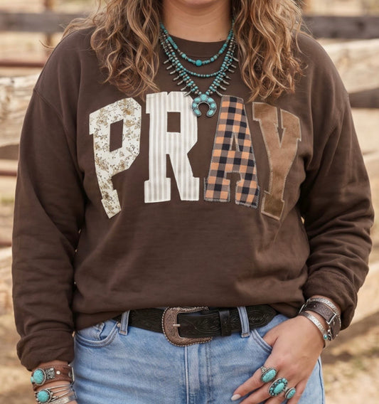 Pray Patchwork Sweatshirt Chocolate