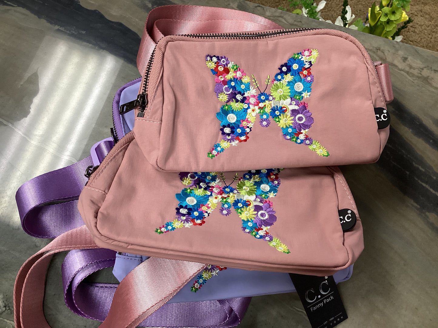 Embroidered Butterfly Fanny Pack