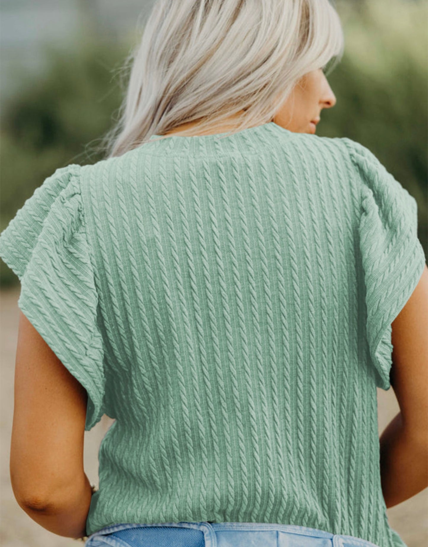 Moonlight Jade Soft Flutter Sleeve Knit Blouse