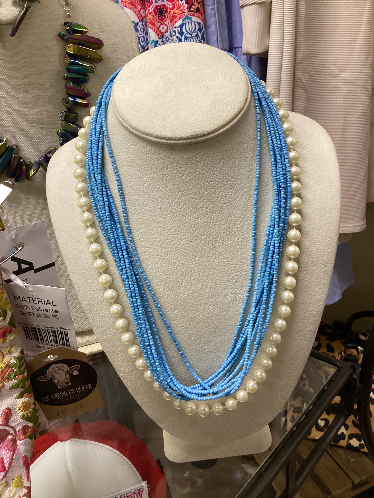 10 Strand Blue Beaded Necklace
