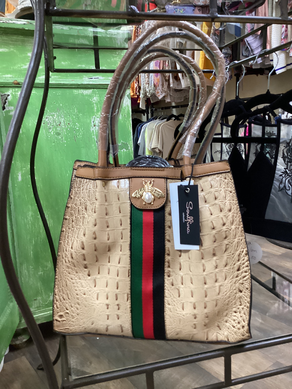 Fashion Croco Bee Stripe Satchel