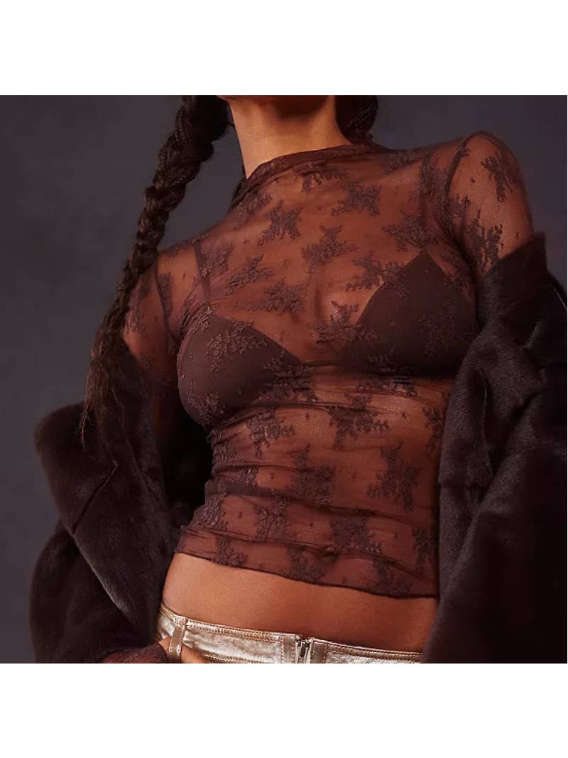 Brown floral lace layering mesh