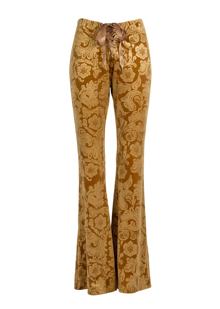 Yellow Burnout Velvet Bell Bottoms