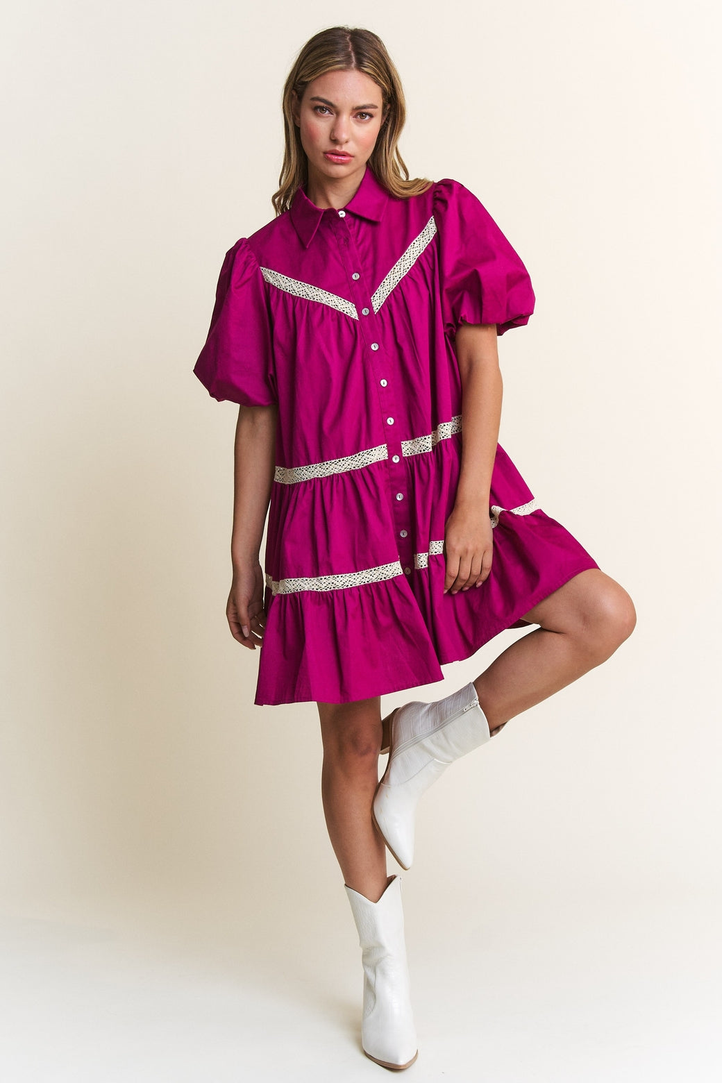 Magenta Boho Babydoll Dress