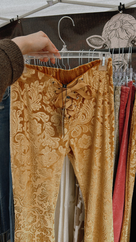 Yellow Burnout Velvet Bell Bottoms