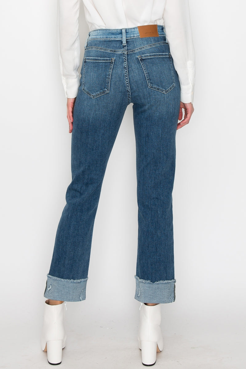 High rise straight cuffed jean