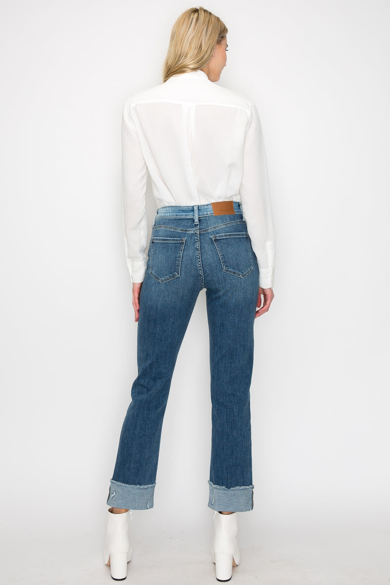 High rise straight cuffed jean