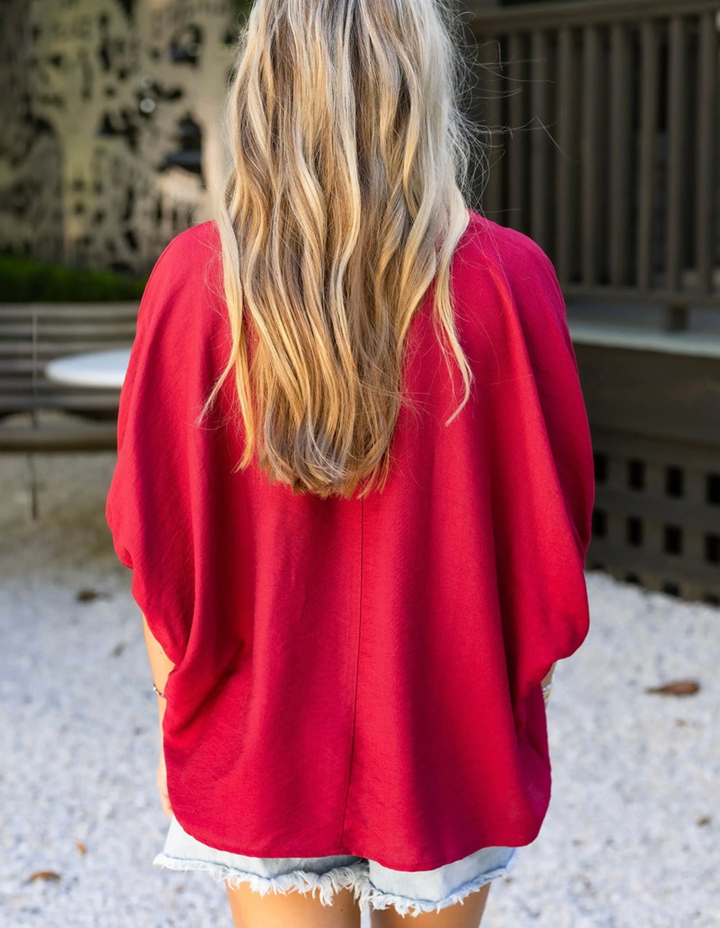 Racing Red Braided V-Neck Blouse
