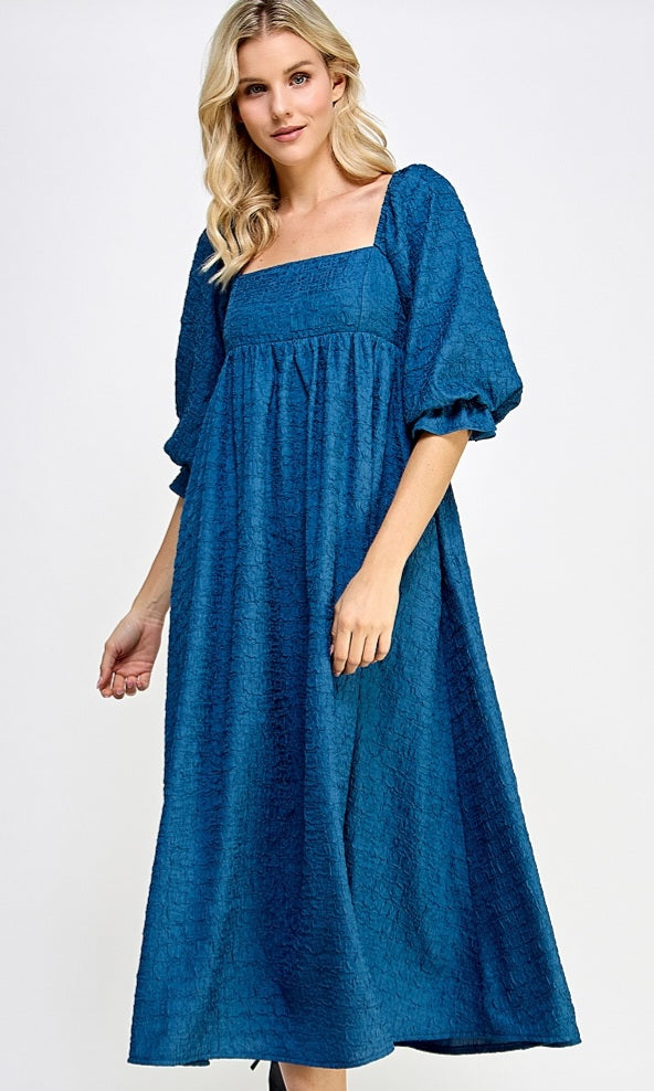 Textured Peasant Sleeve Dress