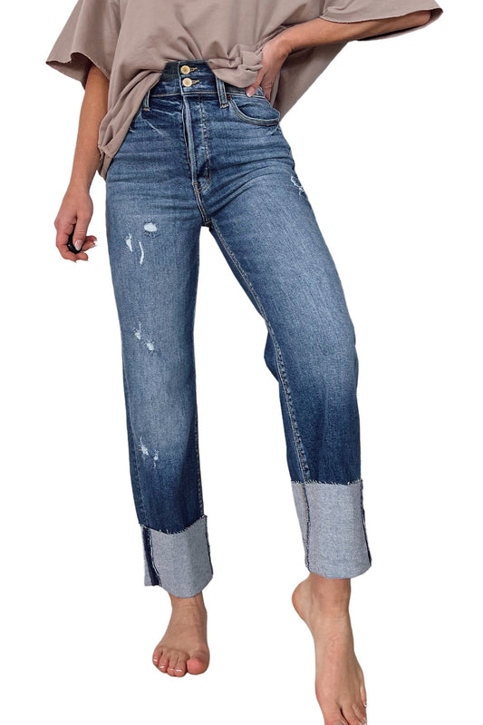 High waist cuffed jeans