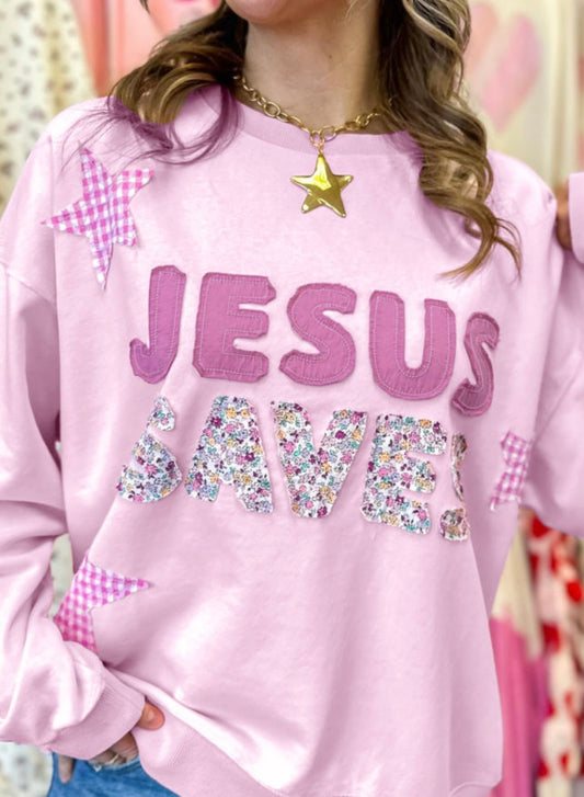 Jesus Saves Patchwork Sweatshirt