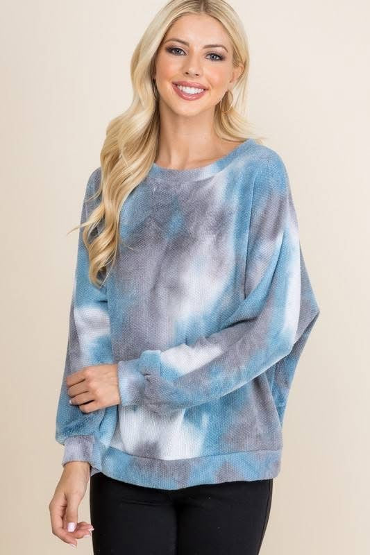 Lightweight Tie Dye Pullover Terry Cloth Blue