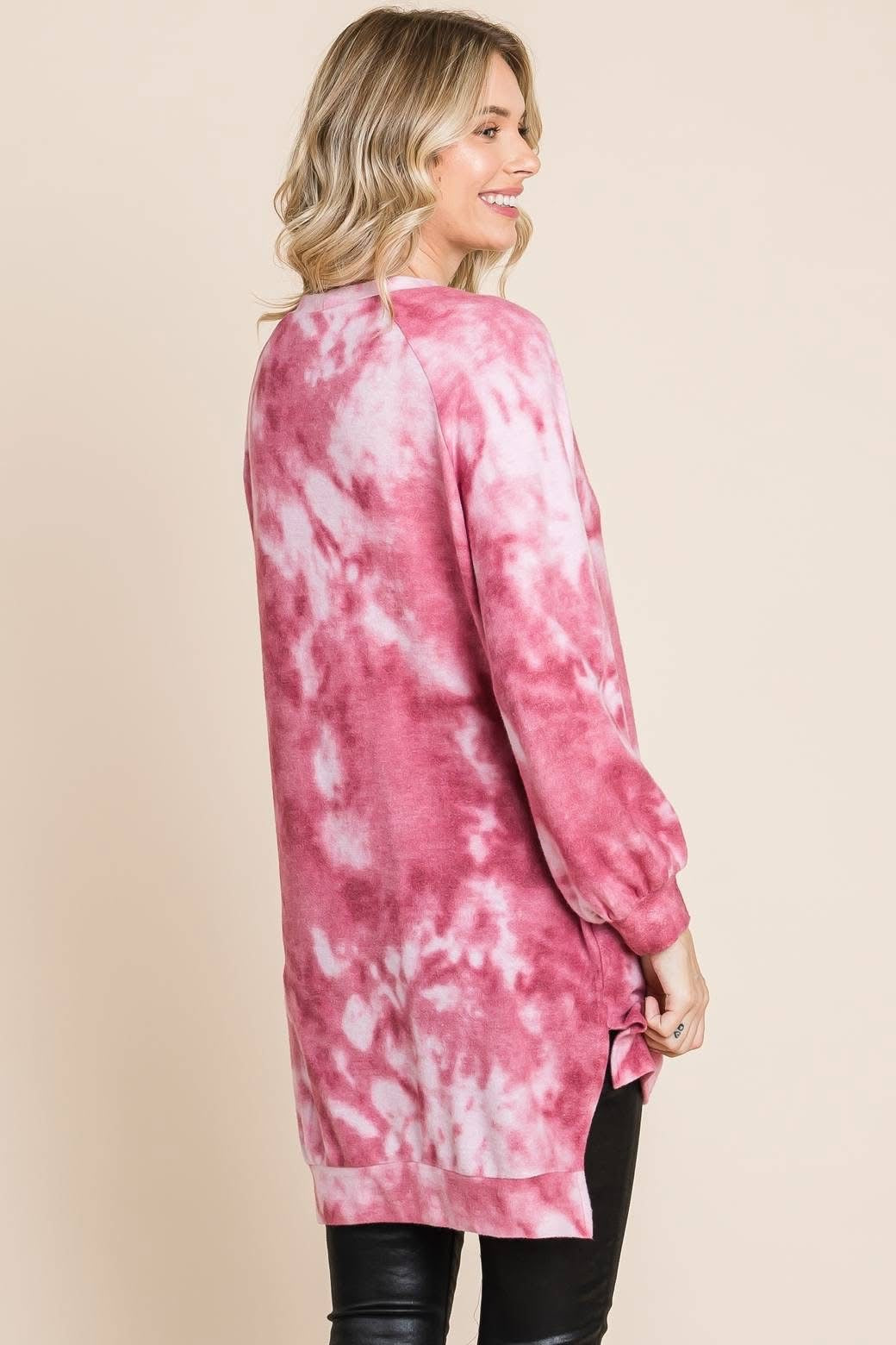 Lightweight Tie Dye Long Pullover Pink