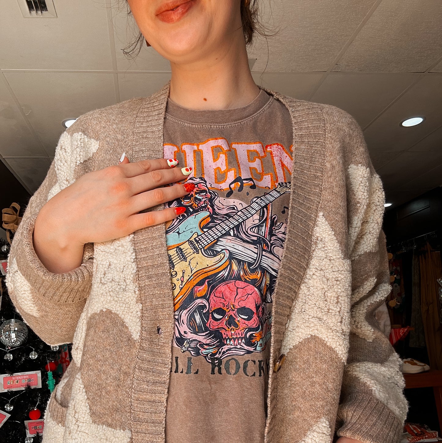 Sherpa Stars Patterned Cardigan