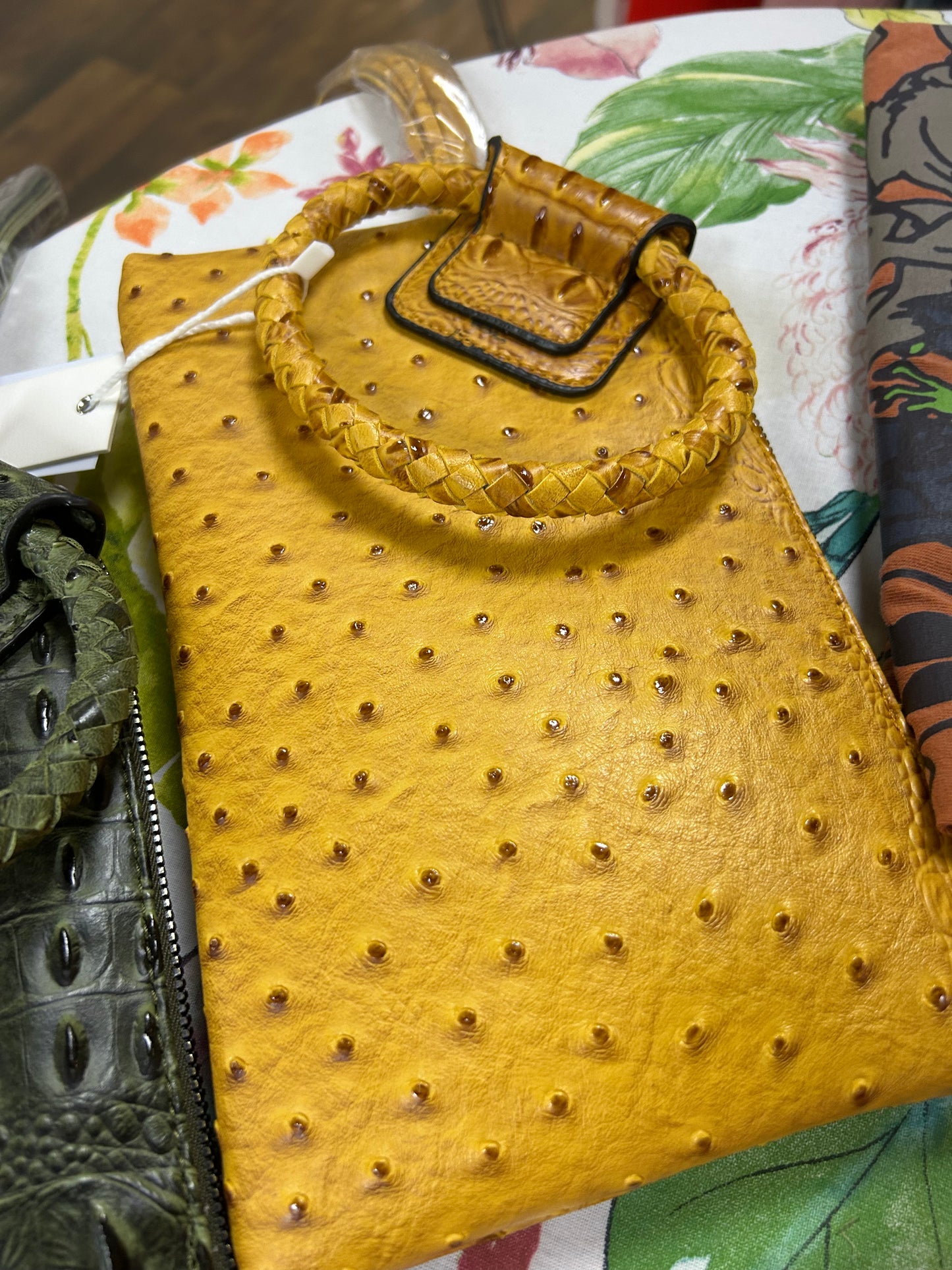 Tassel Croc Embossed Wristlet Clutch