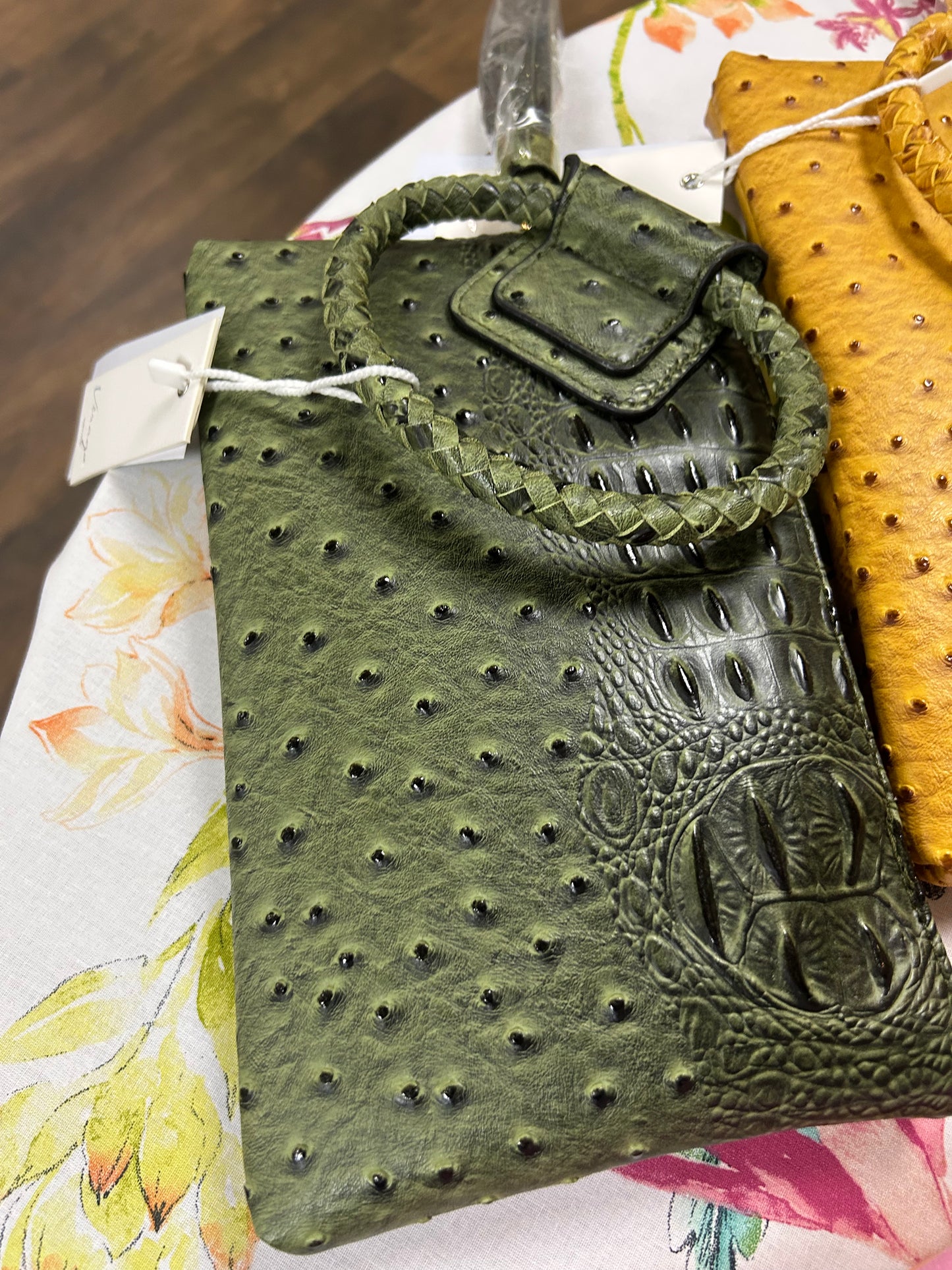 Tassel Croc Embossed Wristlet Clutch