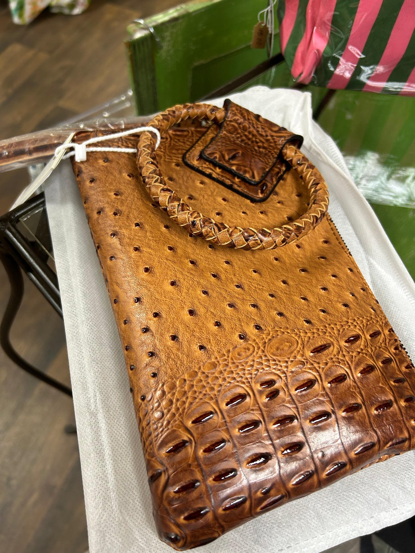 Tassel Croc Embossed Wristlet Clutch