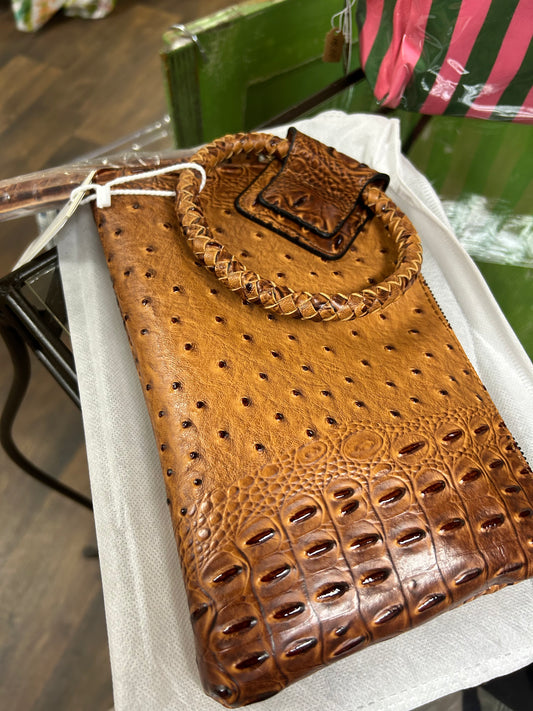 Tassel Croc Embossed Wristlet Clutch