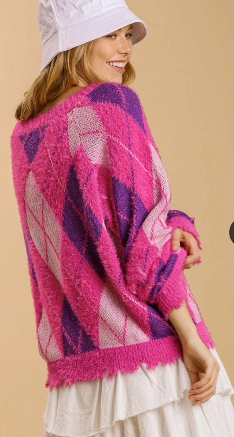 Pink/Purple Argile Cardigan with distressed hem