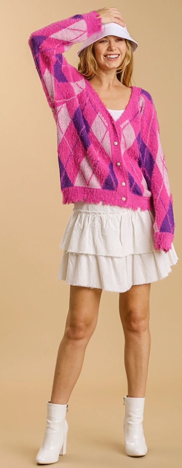 Pink/Purple Argile Cardigan with distressed hem