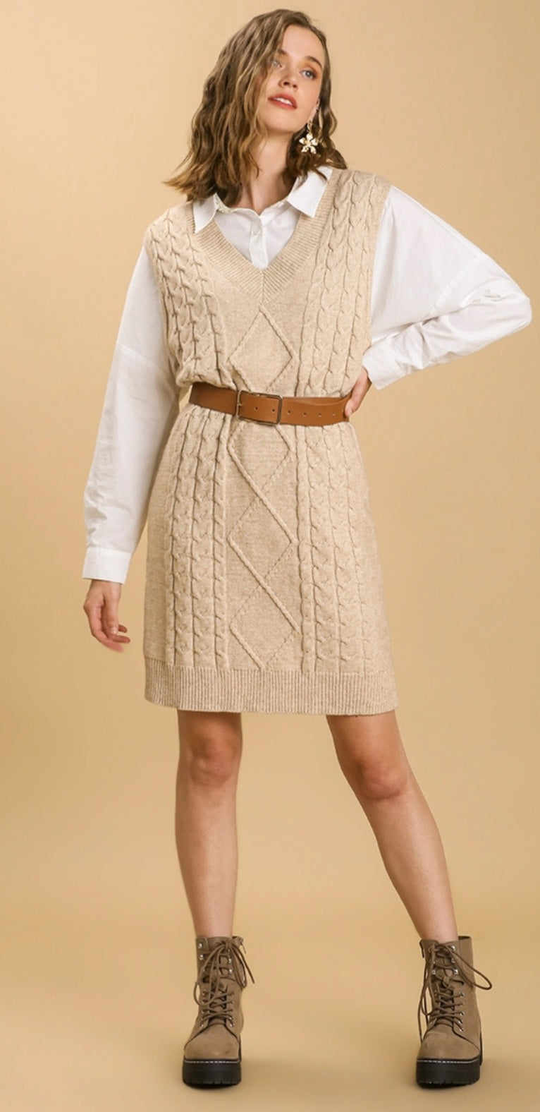 Pullover V-neck Sweater Vest Dress