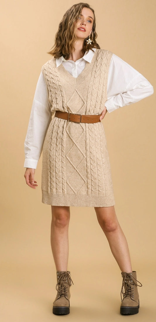 Pullover V-neck Sweater Vest Dress