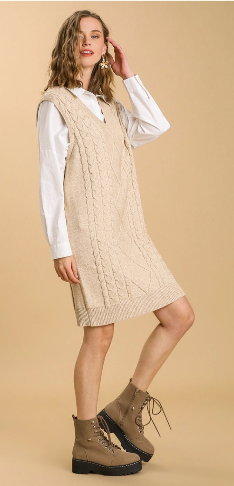 Pullover V-neck Sweater Vest Dress