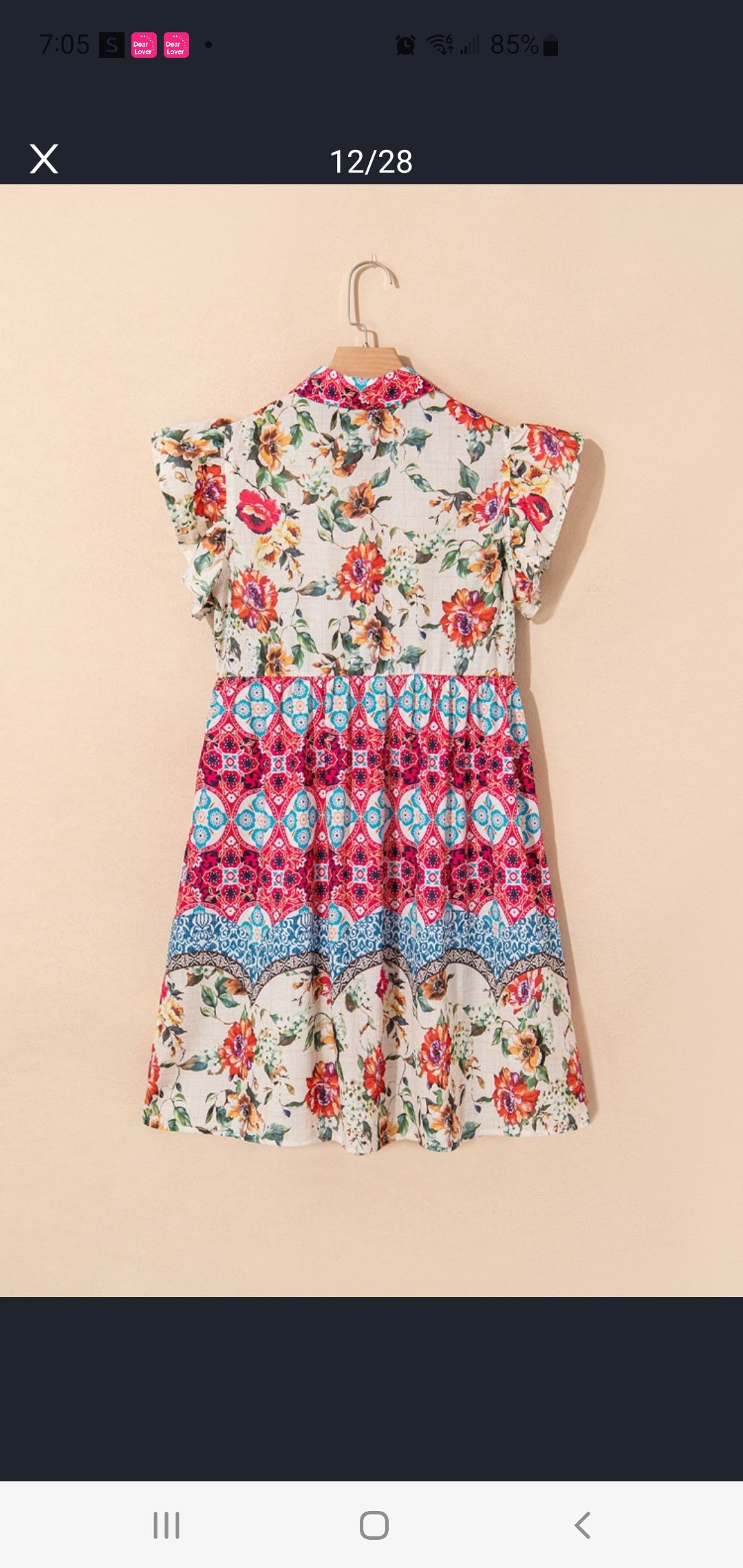 Rose Floral/Boho Mixed Pattern Dress with Flutter Sleeves