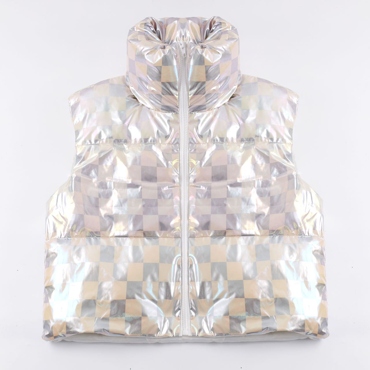 Metallic Checkered Puffer Vest